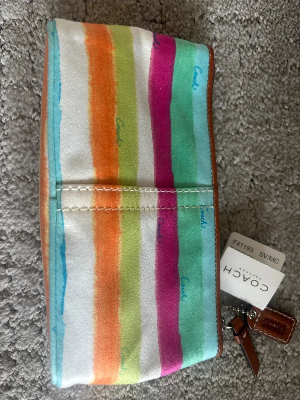 Coach Striped Multicolor Canvas Cosmetic Pouch - Pink, Green, Orange, Blue